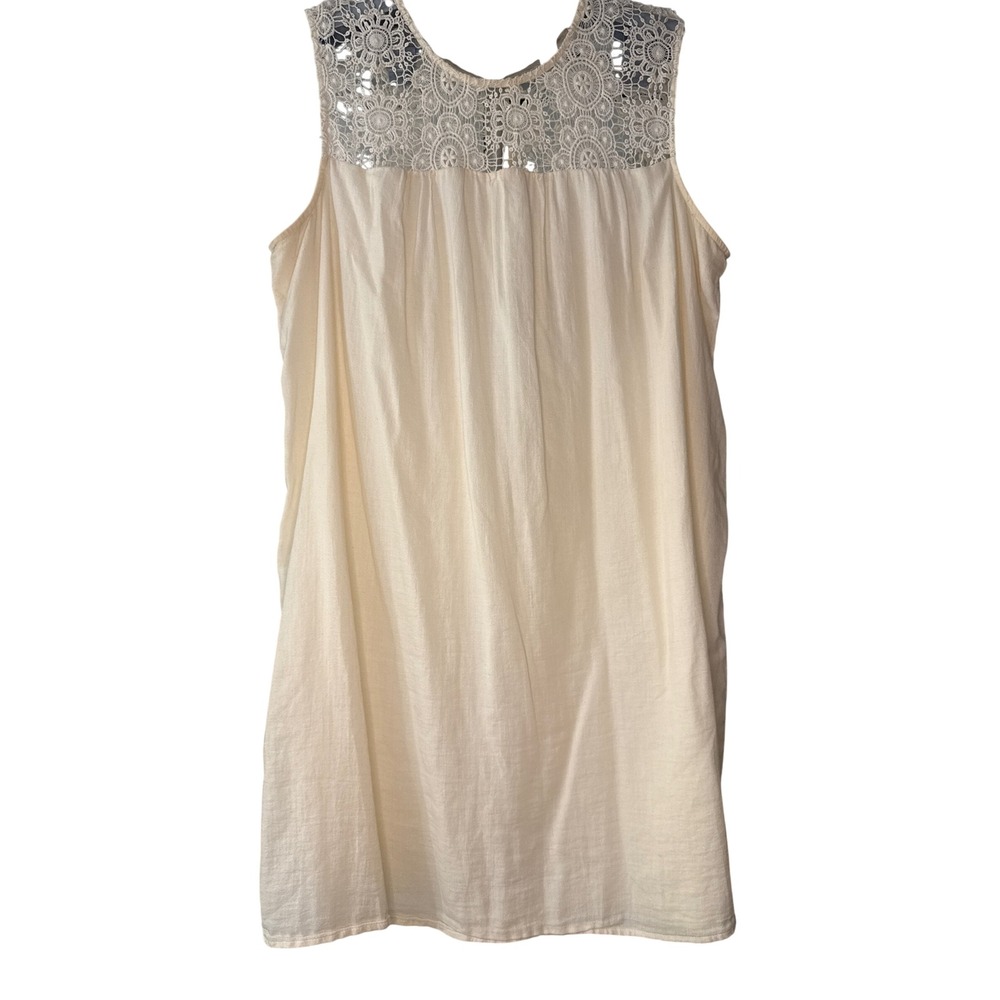 Old Navy Ivory Sleeveless Crochet‎ Lace Yoke Cotton Shift Mini Dress Womens XL